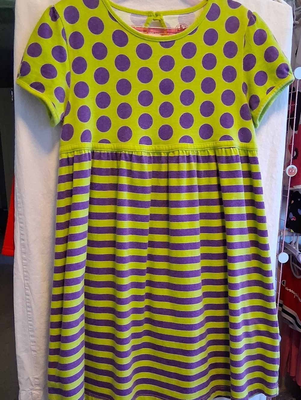 JK Girls Lime & Purple Polka Dot and Stripe Casual Dress